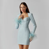 Black White Red Pink Blue Dusty Pink  Bandage Feathers Dress